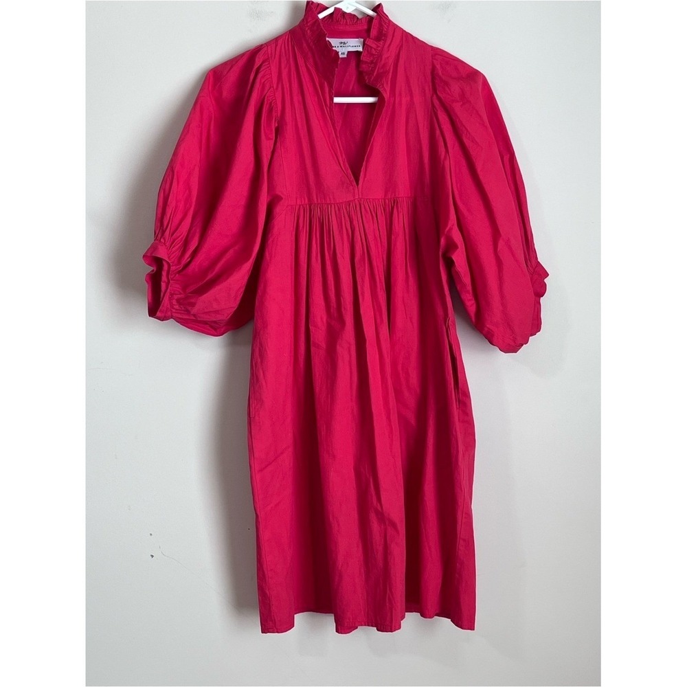 Anthropologie NEVER A WALLFLOWER High Ruffle Collar Poplin Mini Dress Pink Sz XS